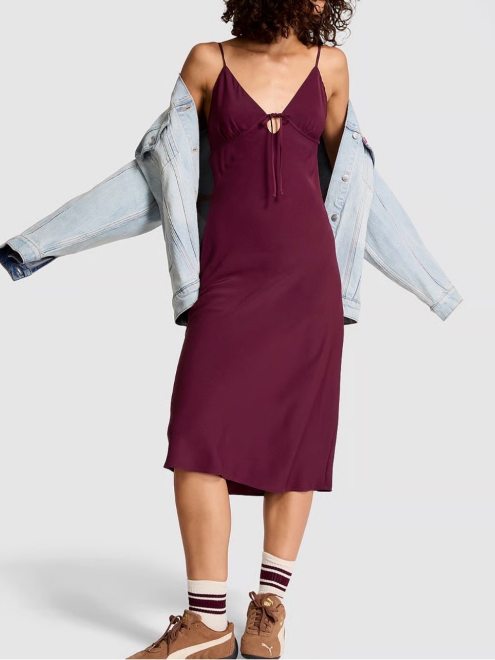 NWT VS Pink Wild Rose Midi Slip Dress Slinky Y2K Minimalist Sz M